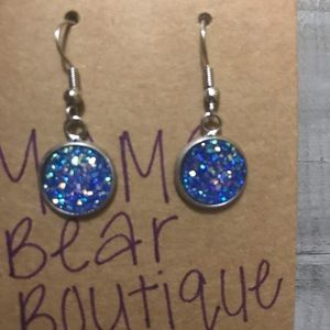 Stainless Steel blue sparkle druzy earrings